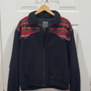 Pendleton VINTAGE 90'S High Grade Western Wear Black & Red Bomber Jacket Xlarge